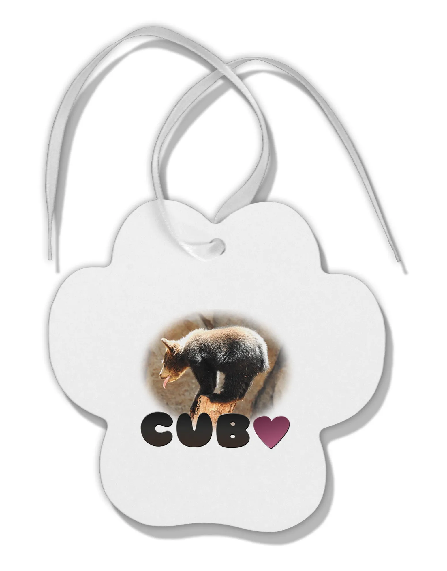 Balancing Bear Cub with Text Paw Print Shaped Ornament
